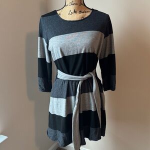 Chic Striped Black and Gray Mini Dress
